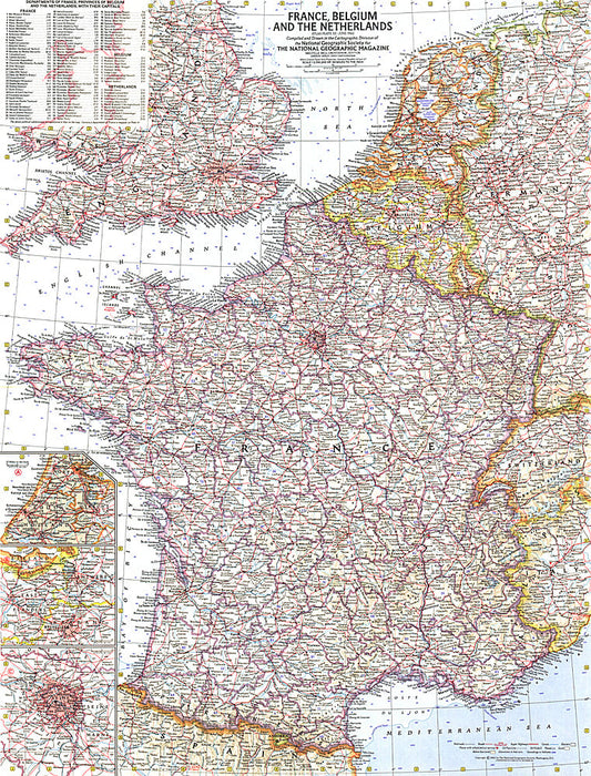 1960 France, Belgium and the Netherlands Map