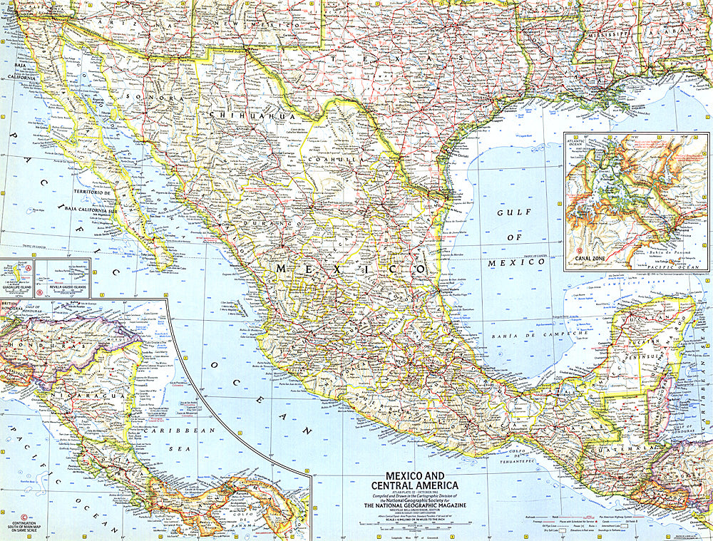1961 Mexico and Central America Map – Longitude Maps