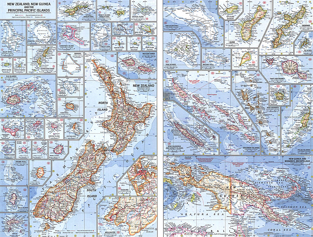 1962 New Zealand, New Guinea and the Principal Pacific Islands Map