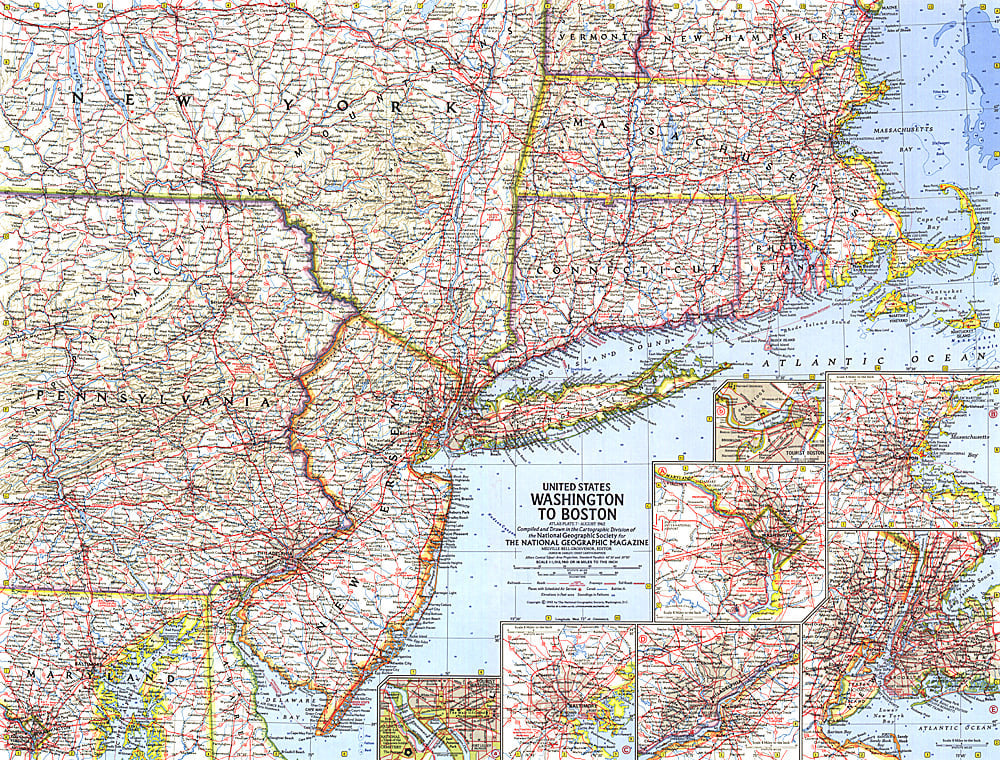 1962 United States Washington to Boston Map