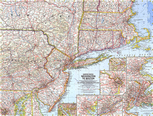 1962 United States Washington to Boston Map