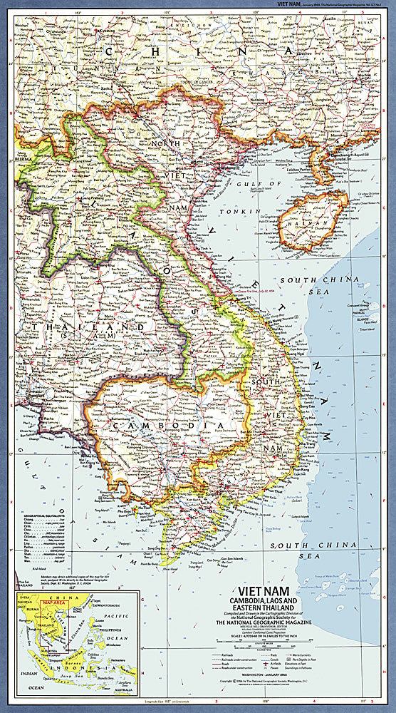 1965 Vietnam, Cambodia, Laos and Eastern Thailand Map