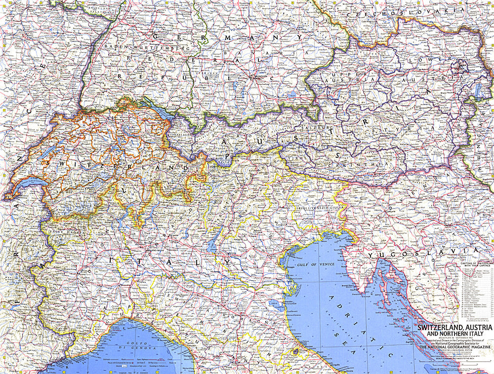 1965 Switzerland, Austria, and Northern Italy Map