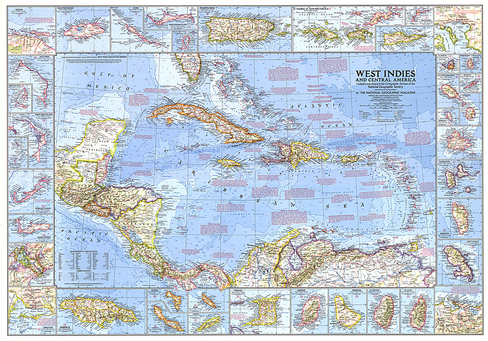 1970 West Indies and Central America Map