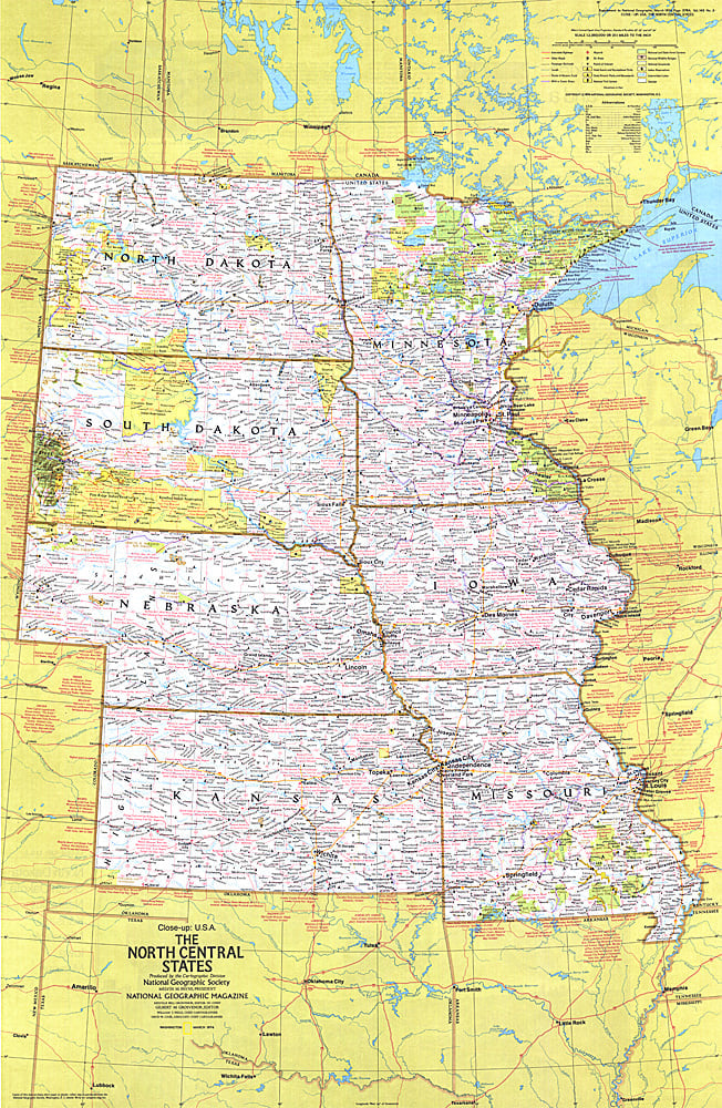 1974 Close-up USA, North Central States Map