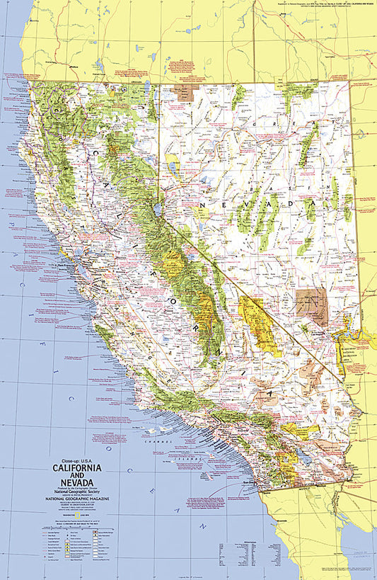 1974 Close-up USA, California and Nevada Map