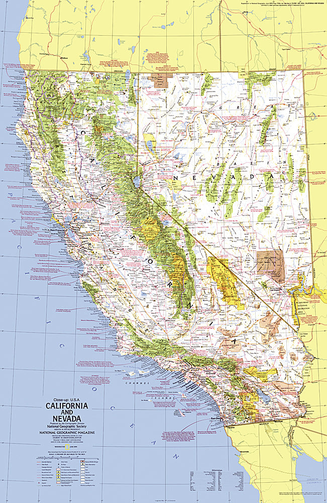 1974 Close-up USA, California and Nevada Map