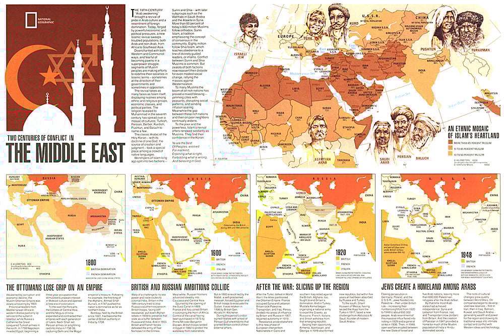 1980 Two Centuries of Conflict in the Middle East Map