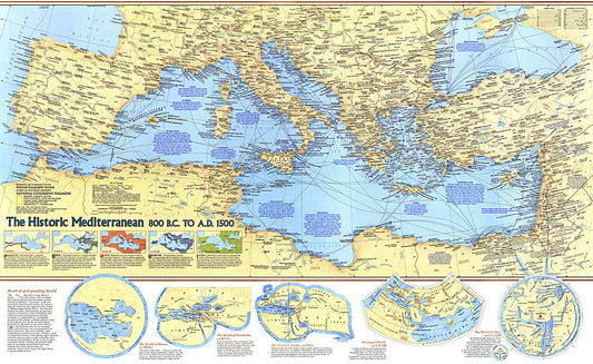 1982 Historic Mediterranean, 800 BC to AD 1500 Map