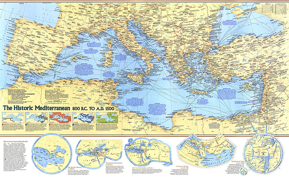 1982 Historic Mediterranean, 800 BC to AD 1500 Map