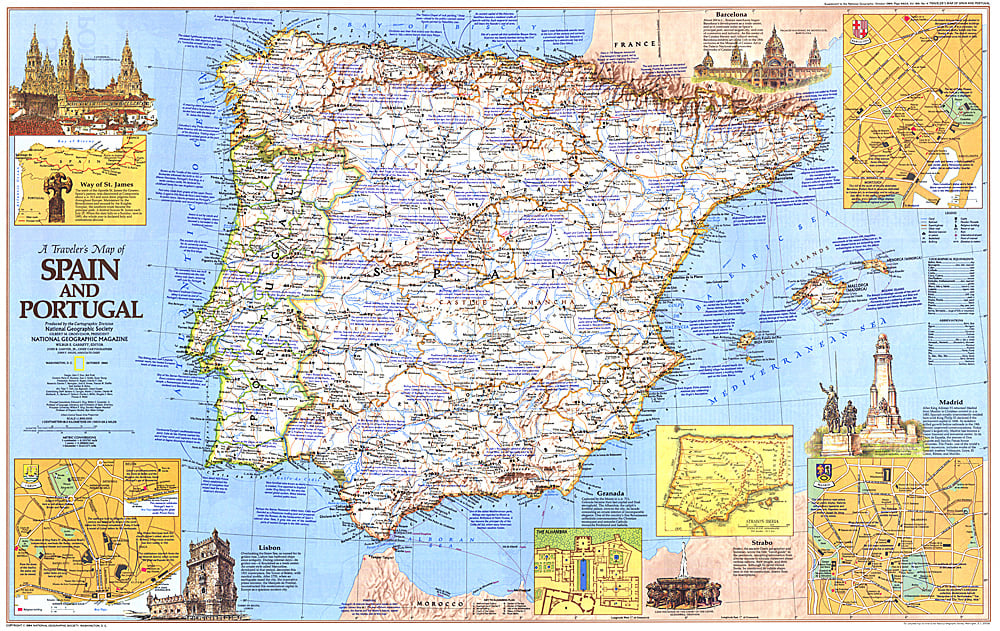 1984 Travelers Map of Spain and Portugal