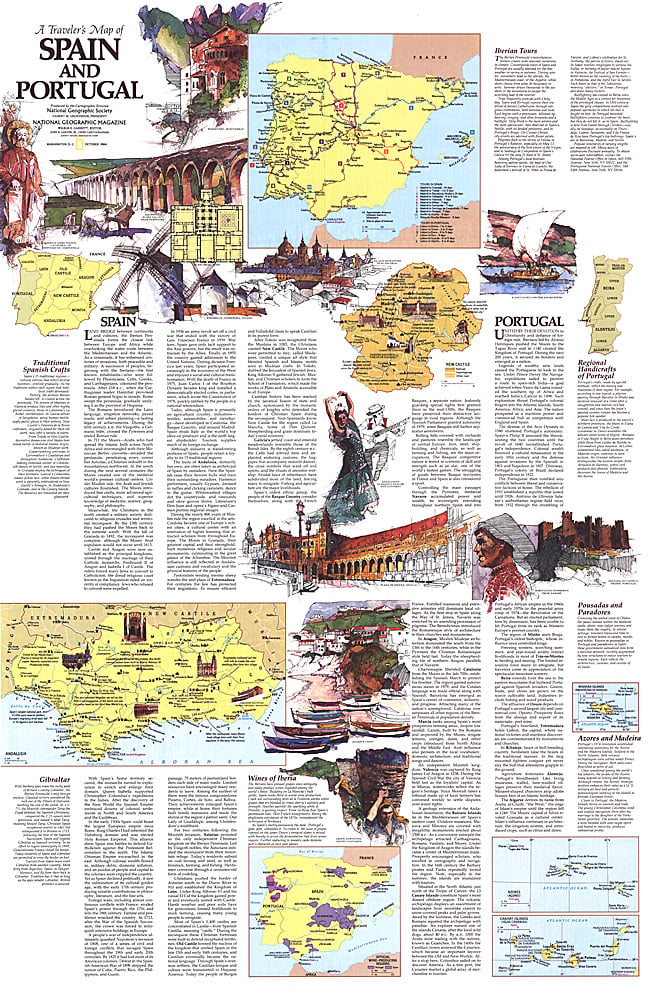 1984 Travelers Map of Spain and Portugal Theme