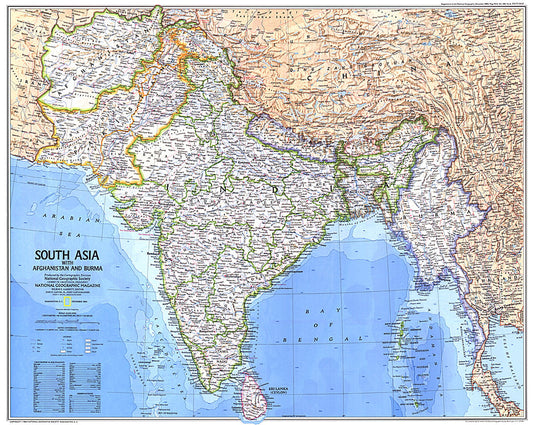 1984 South Asia With Afghanistan and Burma Map