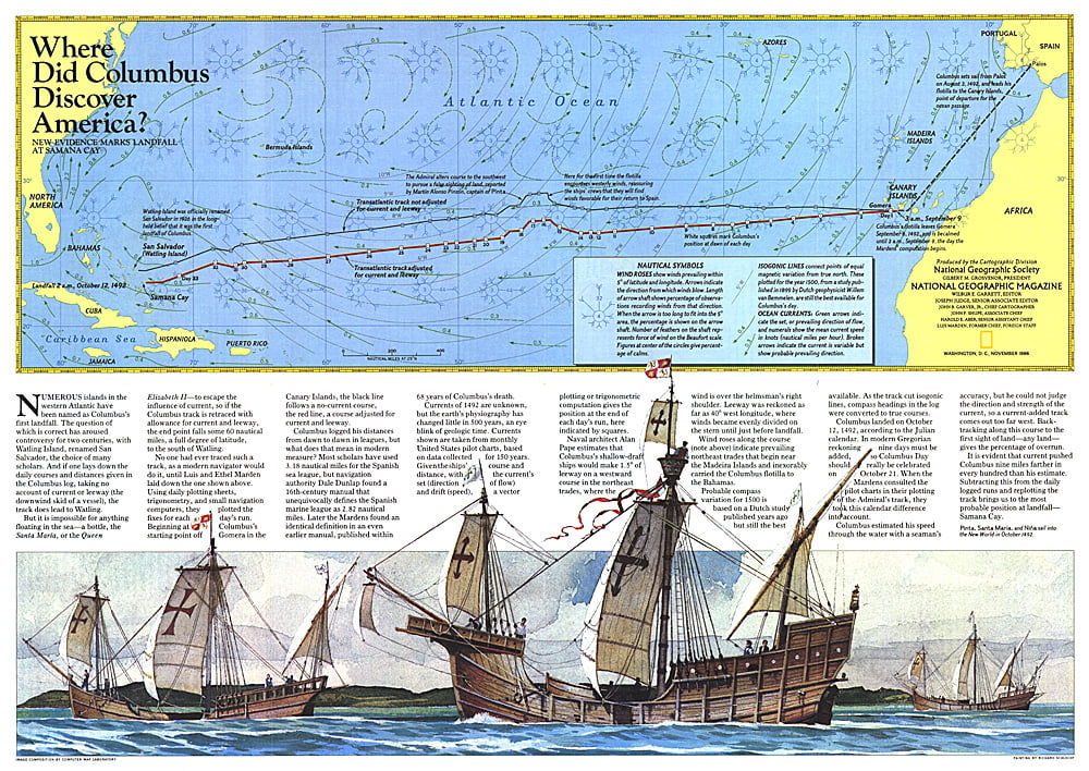 1986 Where Did Columbus Discover America? Map