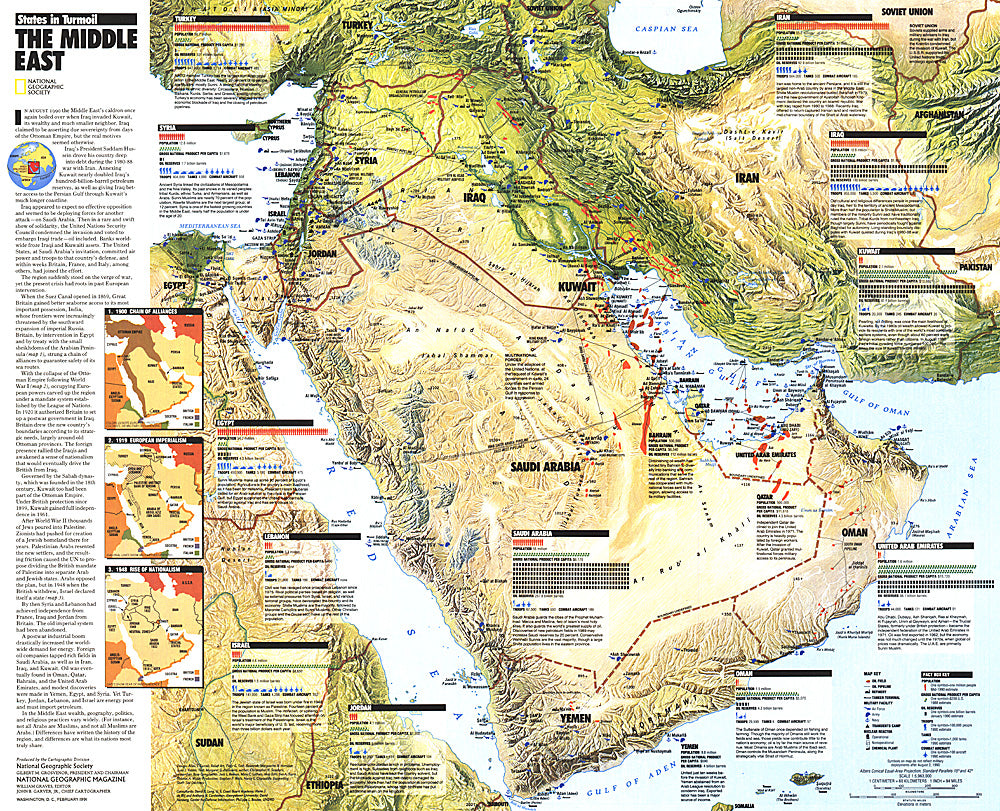1991 Middle East, States in Turmoil Map – Longitude Maps