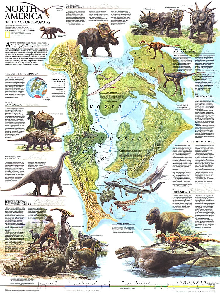 1993 North America in the Age of the Dinosaurs Map