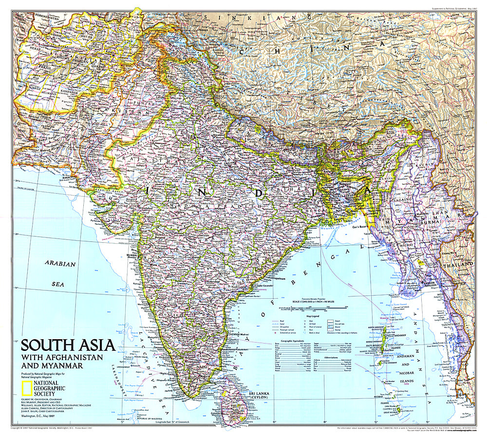 1997 South Asia with Afghanistan and Myanmar Map