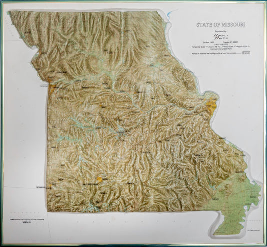 Missouri Raised Relief Map in Frame