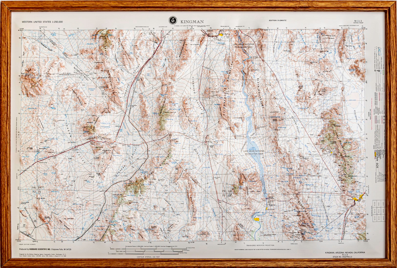 Kingman, Arizona Raised Relief Map with Oak Frame