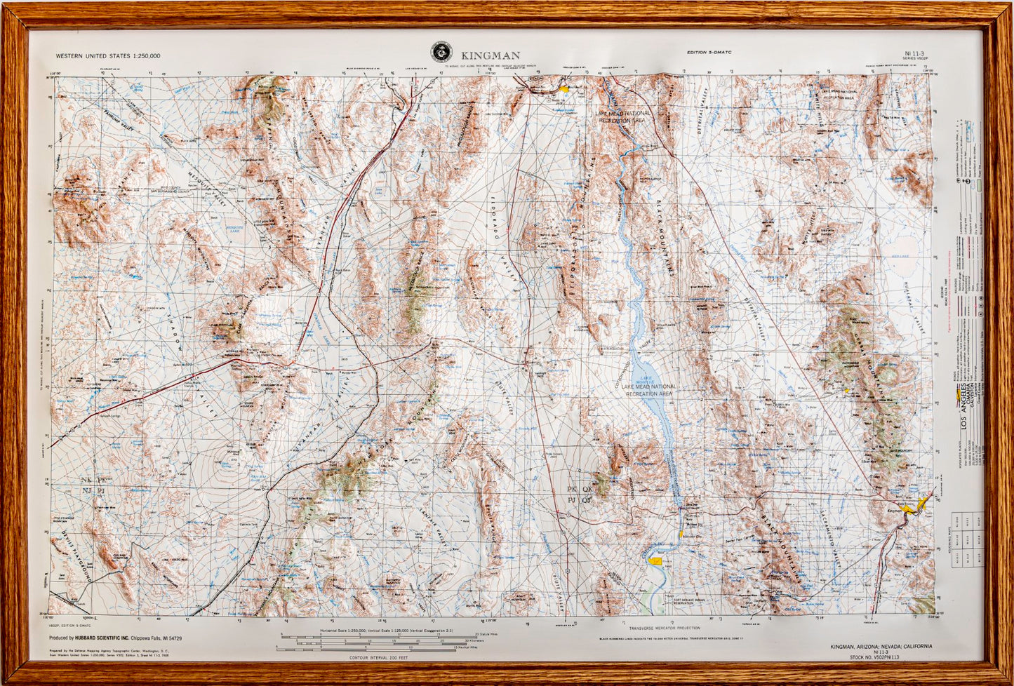 Kingman, Arizona Raised Relief Map with Oak Frame