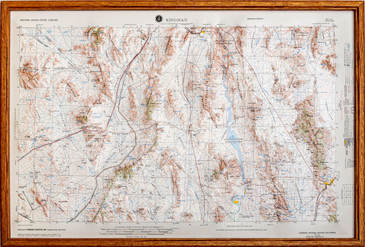 Kingman, Arizona Raised Relief Map with Oak Frame