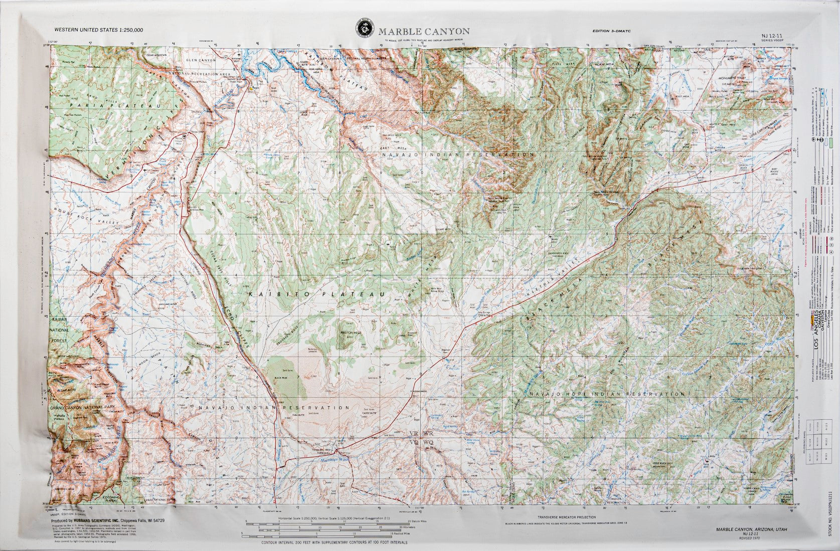 Marble Canyon, Arizona (NJ 12-11) Raised Relief Map