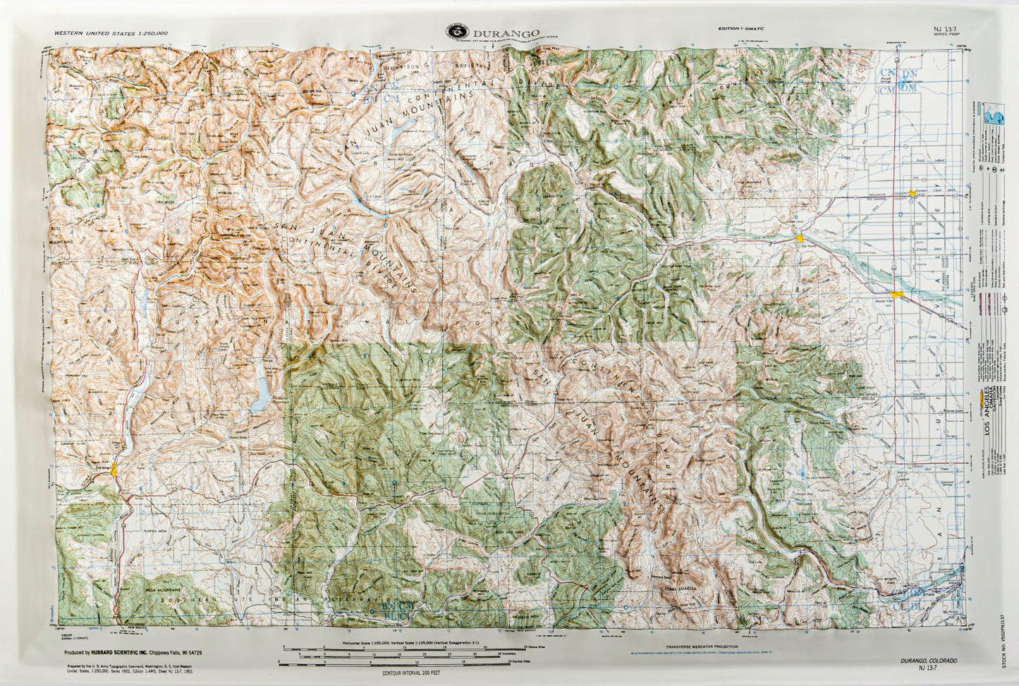 Durango, Colorado (NJ 13-7) Raised Relief Map