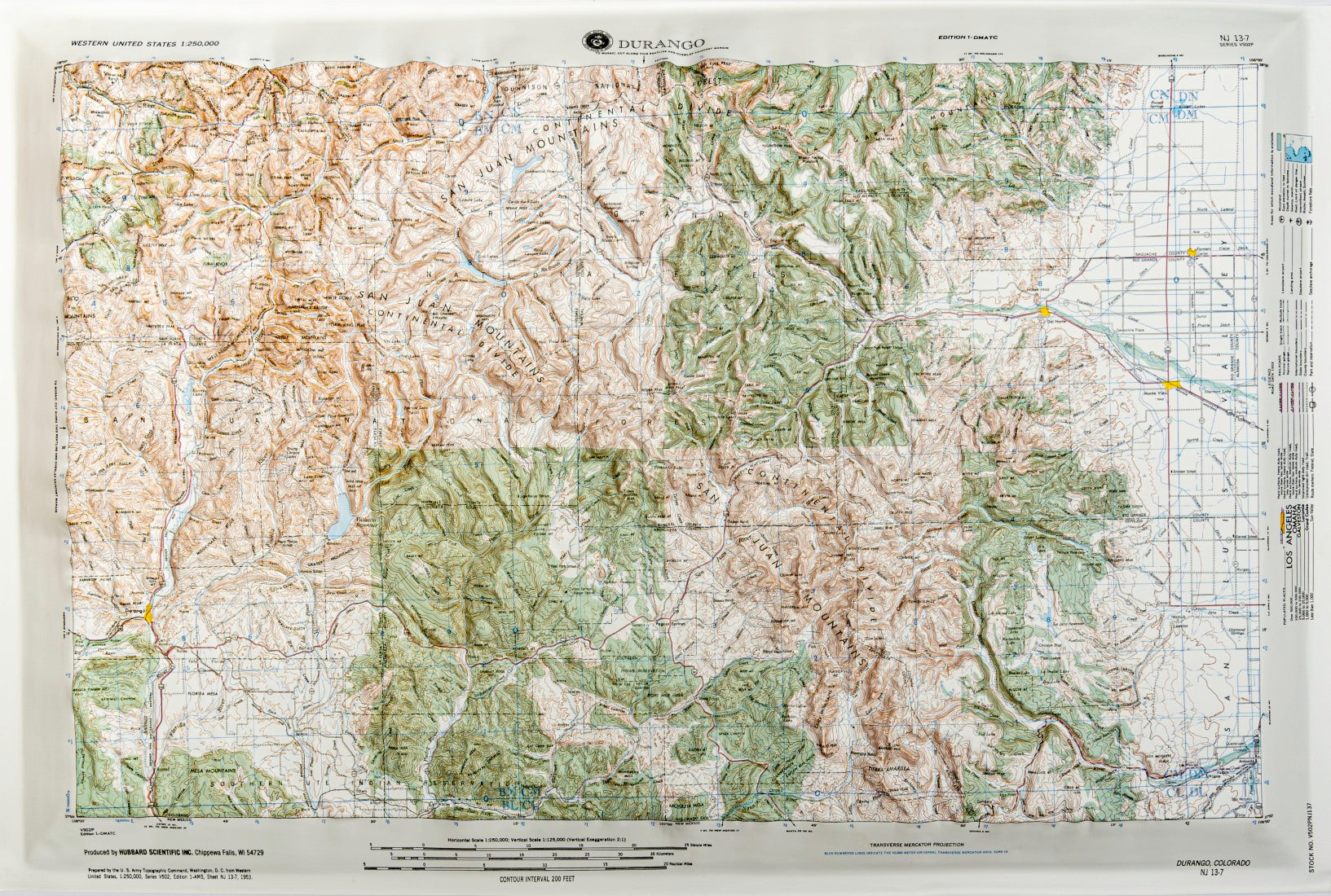 Durango, Colorado (NJ 13-7) Raised Relief Map