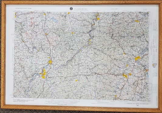 Clarksburg, West Virginia (NJ 17-2) Raised Relief Map with Oak Frame