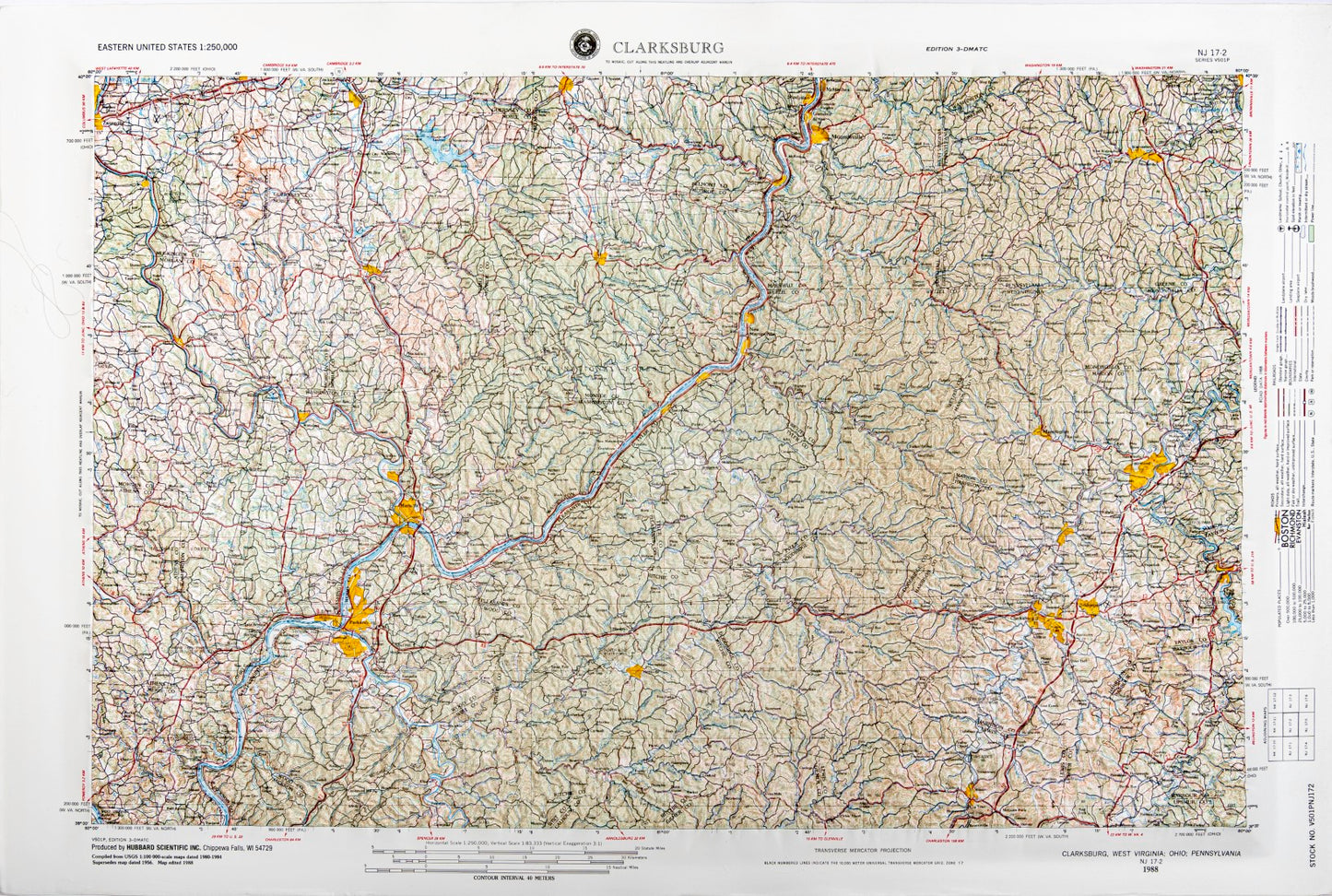 Clarksburg, West Virginia (NJ 17-2) Raised Relief Map