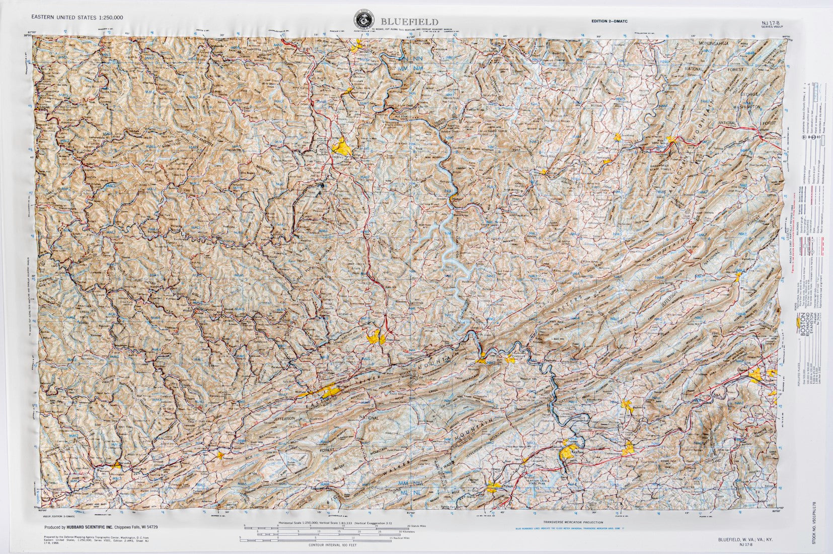 Bluefield Map Bluefield, Virginia / West Virginia (NJ 17-8) Raised Relief Map ...