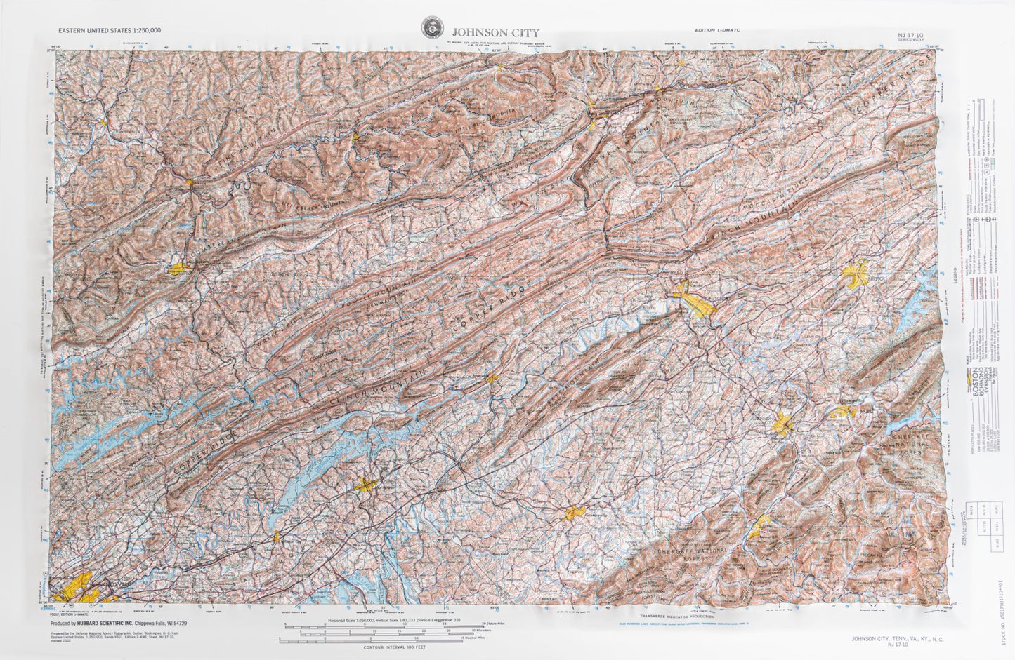 Johnson City, Tennessee (NJ 17-10) Raised Relief Map