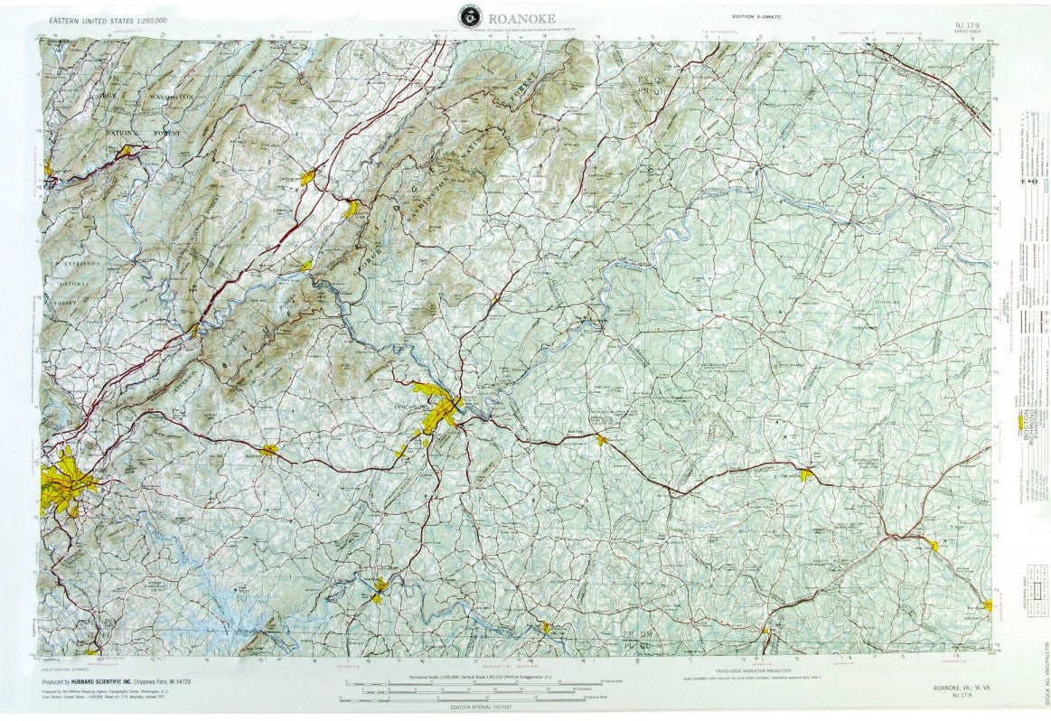 Roanoke, Virginia (NJ 17-9) Raised Relief Map