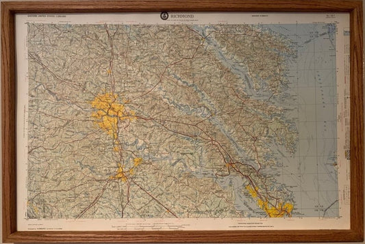 Richmond, Virginia (NJ 18-7) Raised Relief Map with Oak Frame