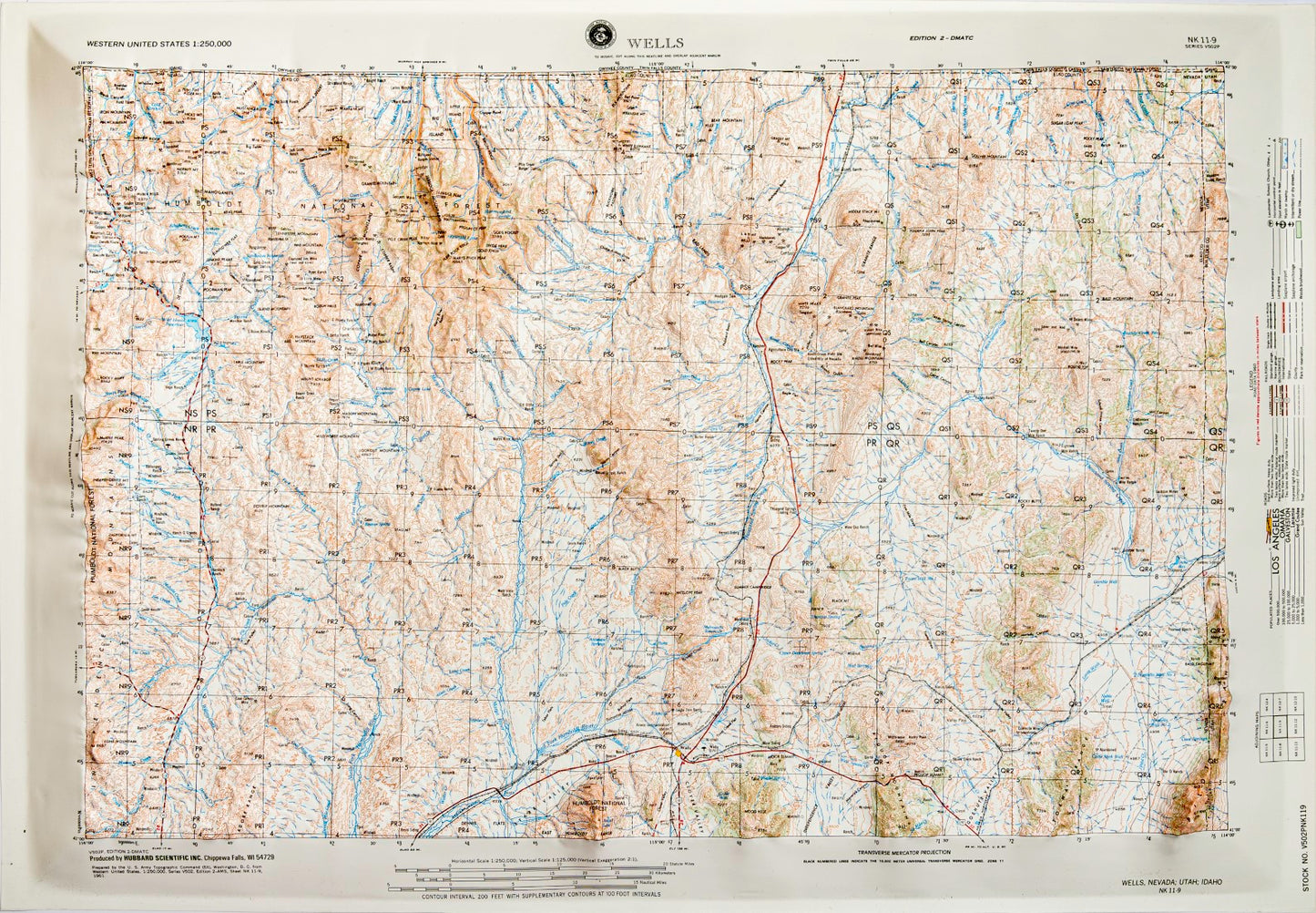 Wells, Nevada (NK 11-9) Raised Relief Map