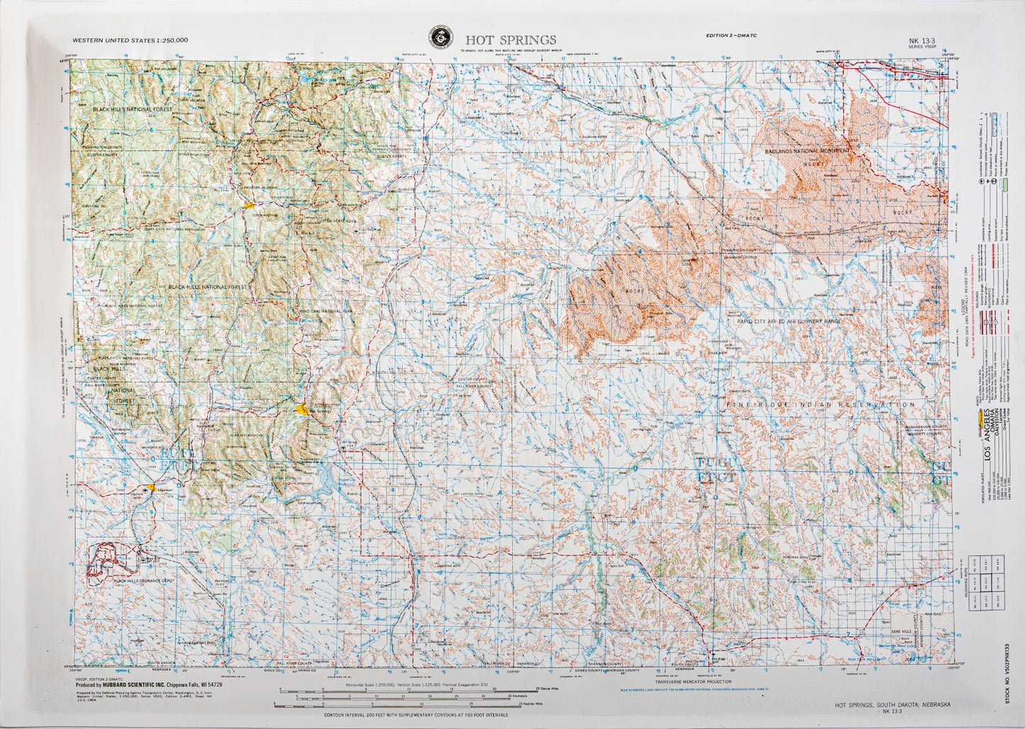 Hot Springs, South Dakota (NK 13-3) Raised Relief Map