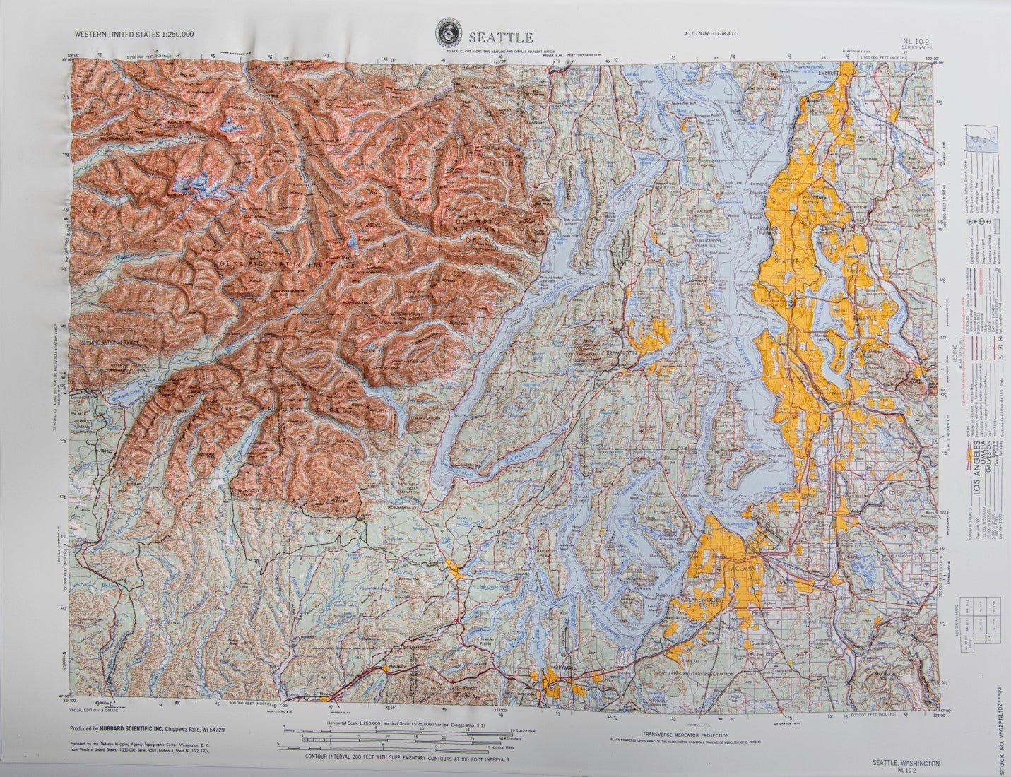 Seattle, Washington (NL 10-2) Raised Relief Map