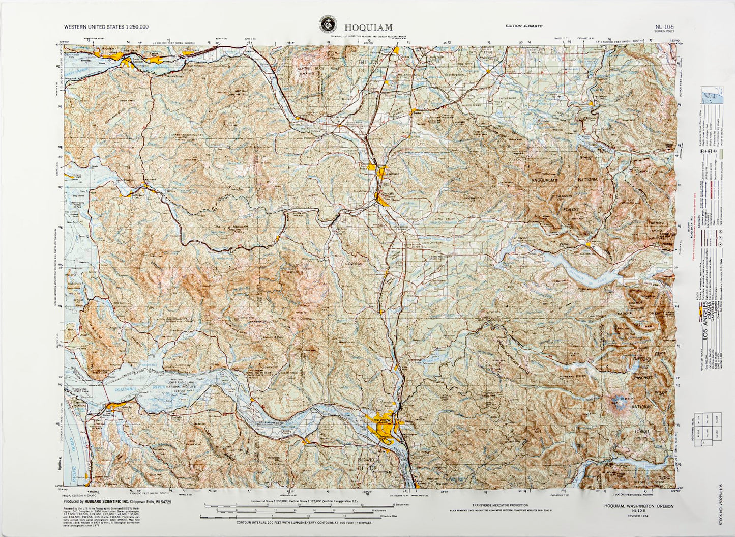 Hoquiam, Washington (Mt Saint Helens) (NL 10-5) Raised Relief Map