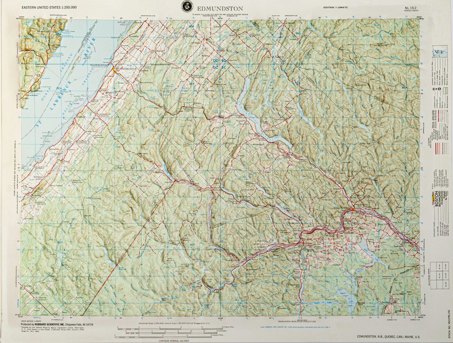 Edmundston (Northern Maine) (NL 19-2) Raised Relief Map