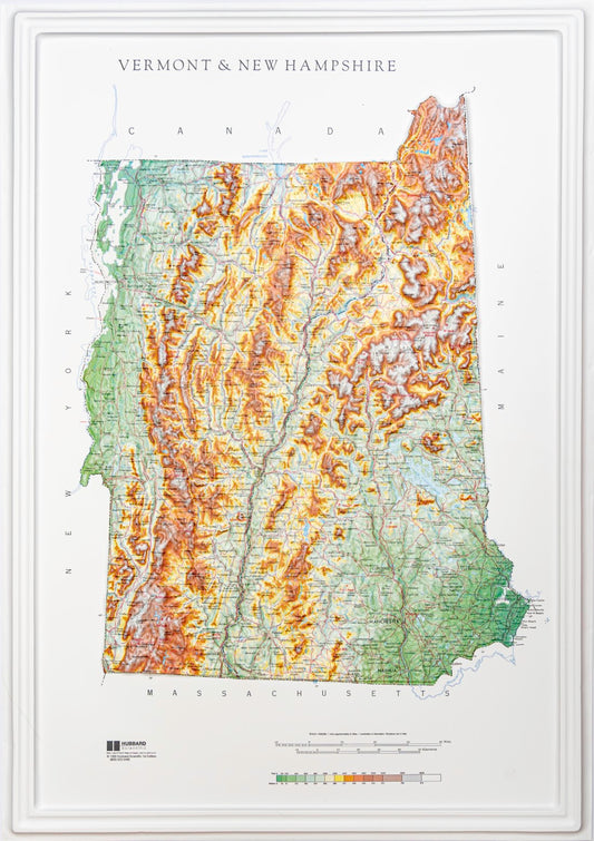 Vermont and New Hampshire Raised Relief Map, Raven Style