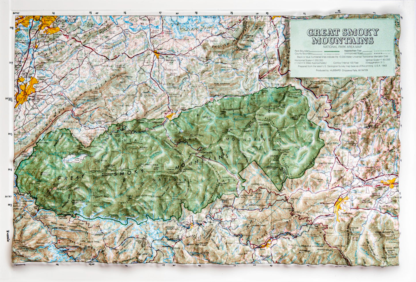 Great Smokey Mountain National Park Raised Relief Map