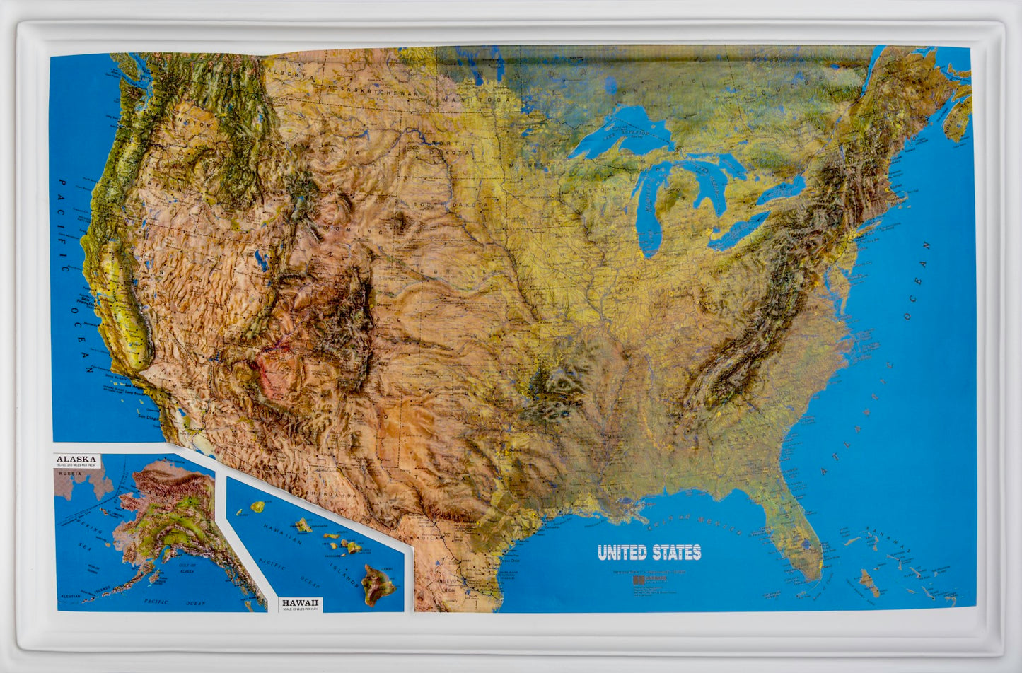 United States Raised Relief Map Blue, Includes HI and AK