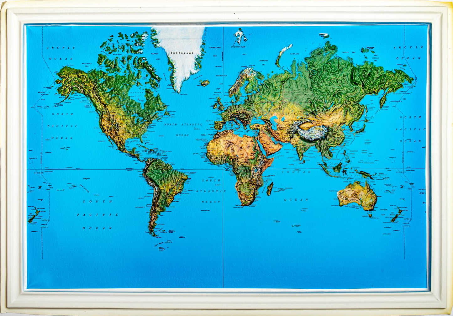 World Natural Color Raised Relief Map 23 x 16" (medium)