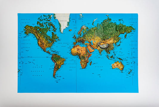 World Natural Color Raised Relief Map 20 x 13" (no border)