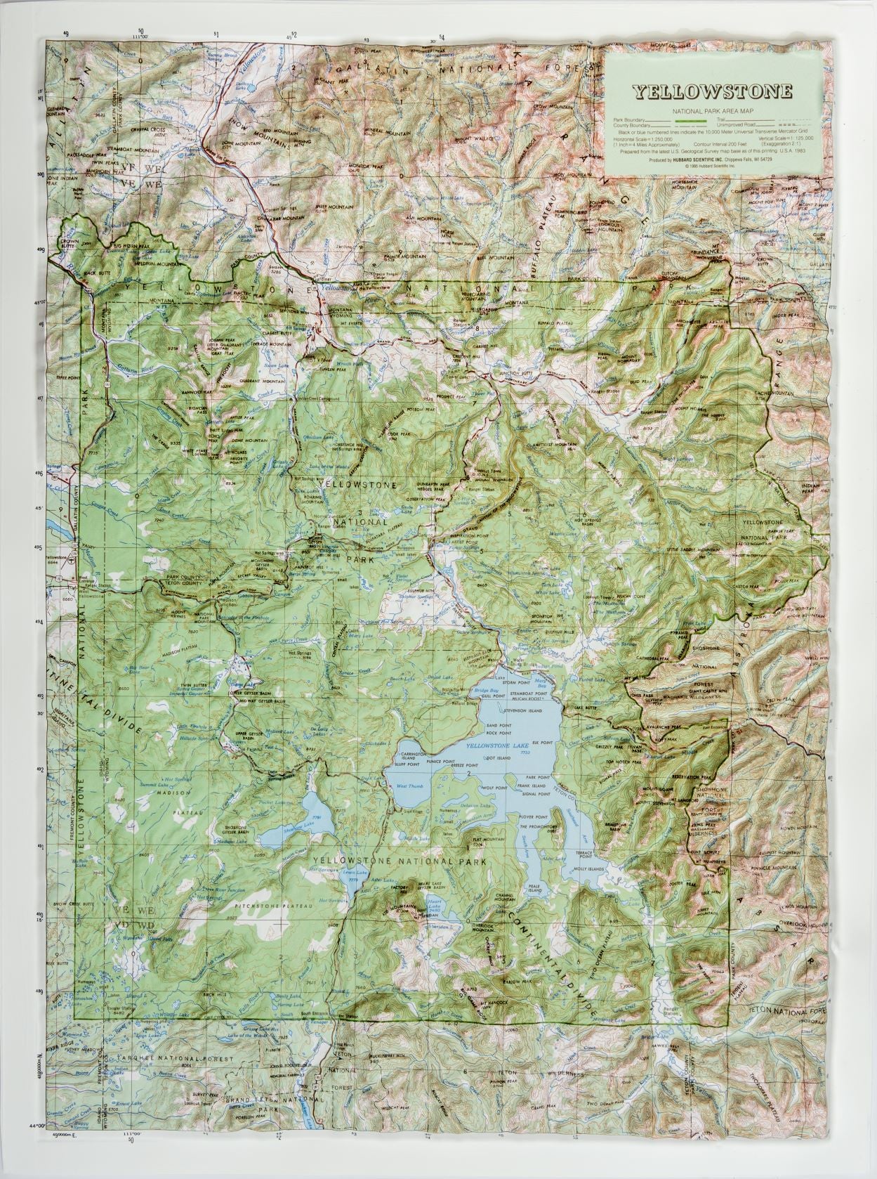 Yellowstone National Park Raised Relief Map