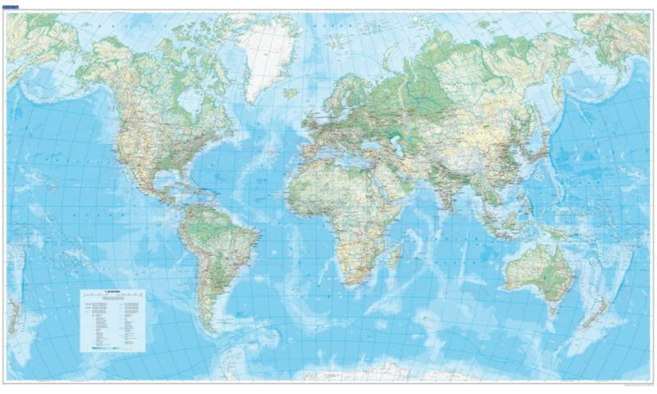 World Physical Map Map 1:30,000,000 (laminated)