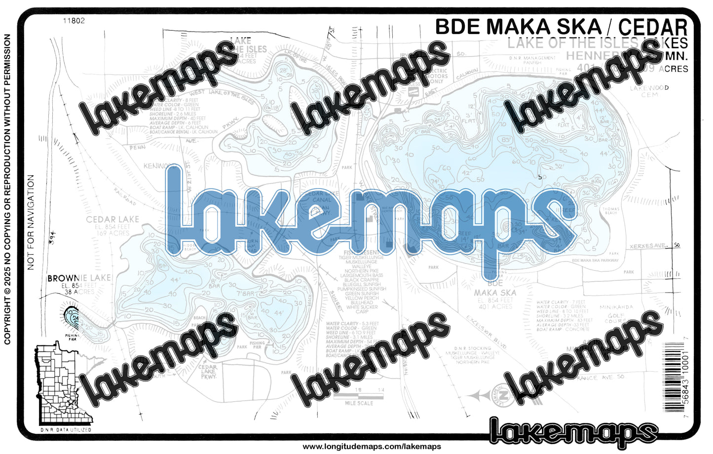 Hennepin County, MN - Bde / Cedar / Lk. of Isles - Lakemap - 11802