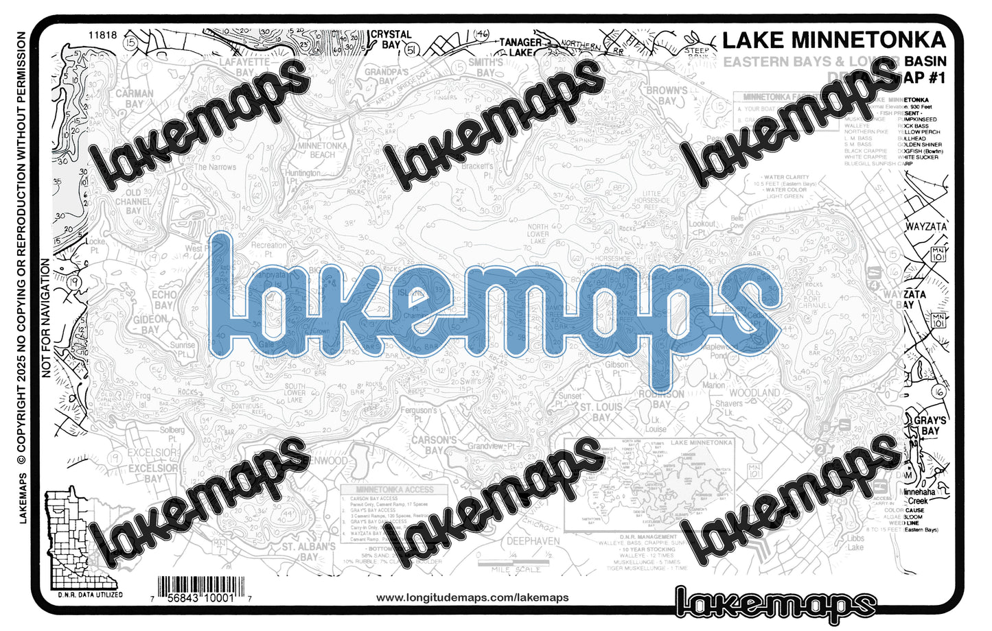 Hennepin County, MN - Lake Minnetonka - map 1 - Eastern Bays & Low  Basin - Lakemap - 11818