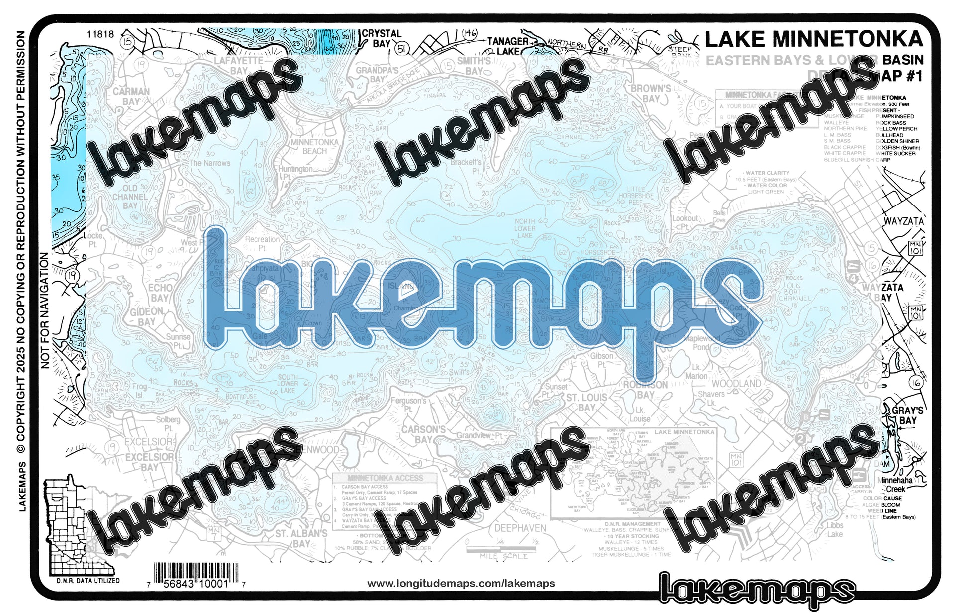 Hennepin County, MN - Lake Minnetonka - map 1 - Eastern Bays & Low  Basin - Lakemap - 11818