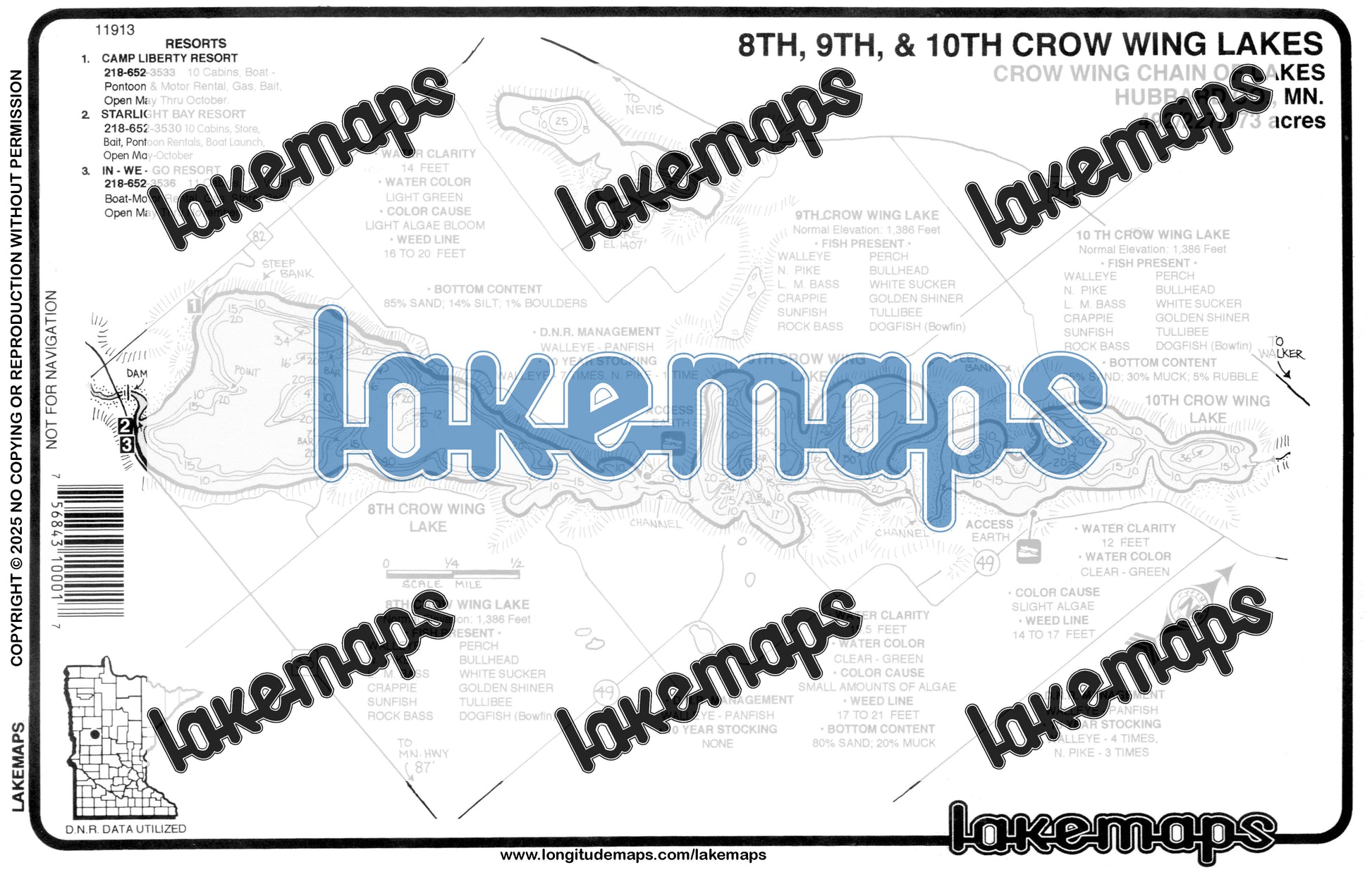 Hubbard County, MN - 8TH-9TH &10TH CROW WING - Lakemap - 11912